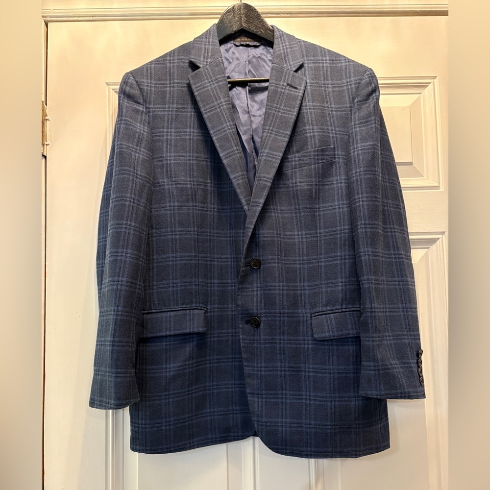 Lauren RL Navy Checkered Wool/Silk Men's Blazer 42R Dapper‎ Debonair Dashing